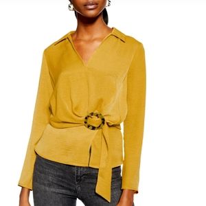 Topshop gold mustard long sleeve chic business top